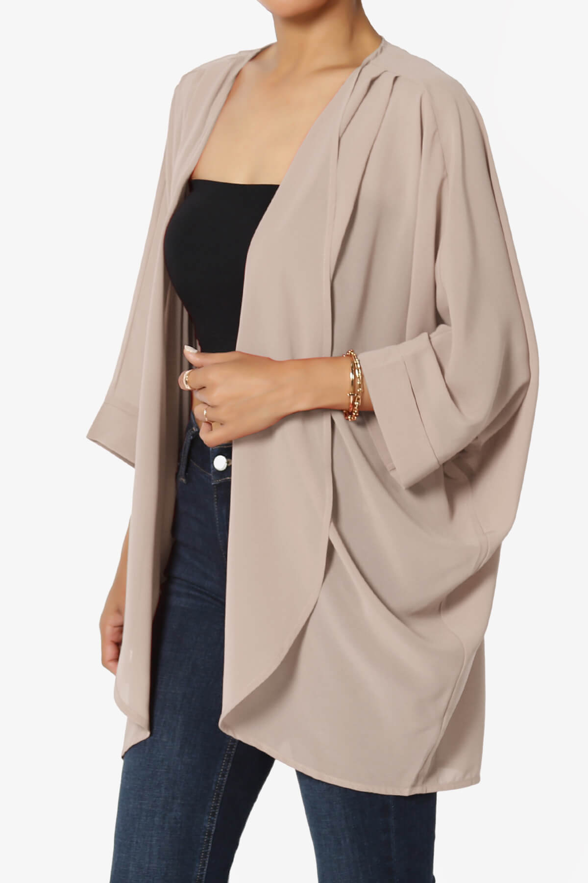 Blivia Pleated Kimono Chiffon Cardigan LIGHT MOCHA_3