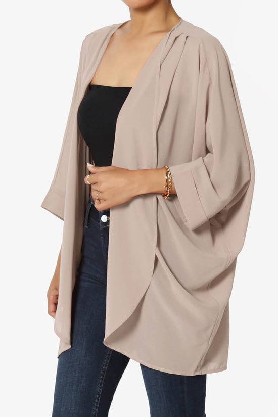 Blivia Pleated Kimono Chiffon Cardigan LIGHT MOCHA_3