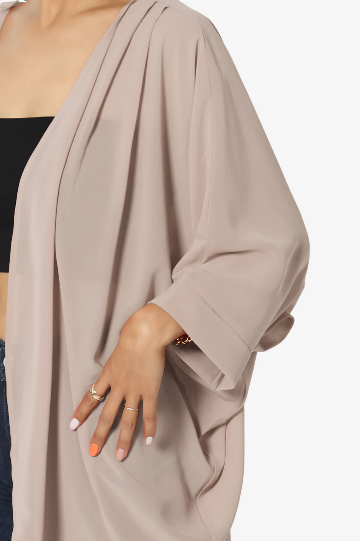 Blivia Pleated Kimono Chiffon Cardigan LIGHT MOCHA_5