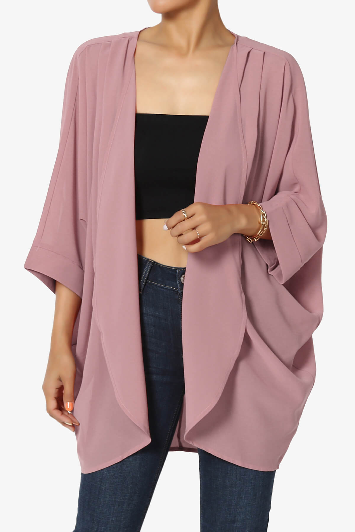 Blivia Pleated Kimono Chiffon Cardigan LIGHT ROSE_1