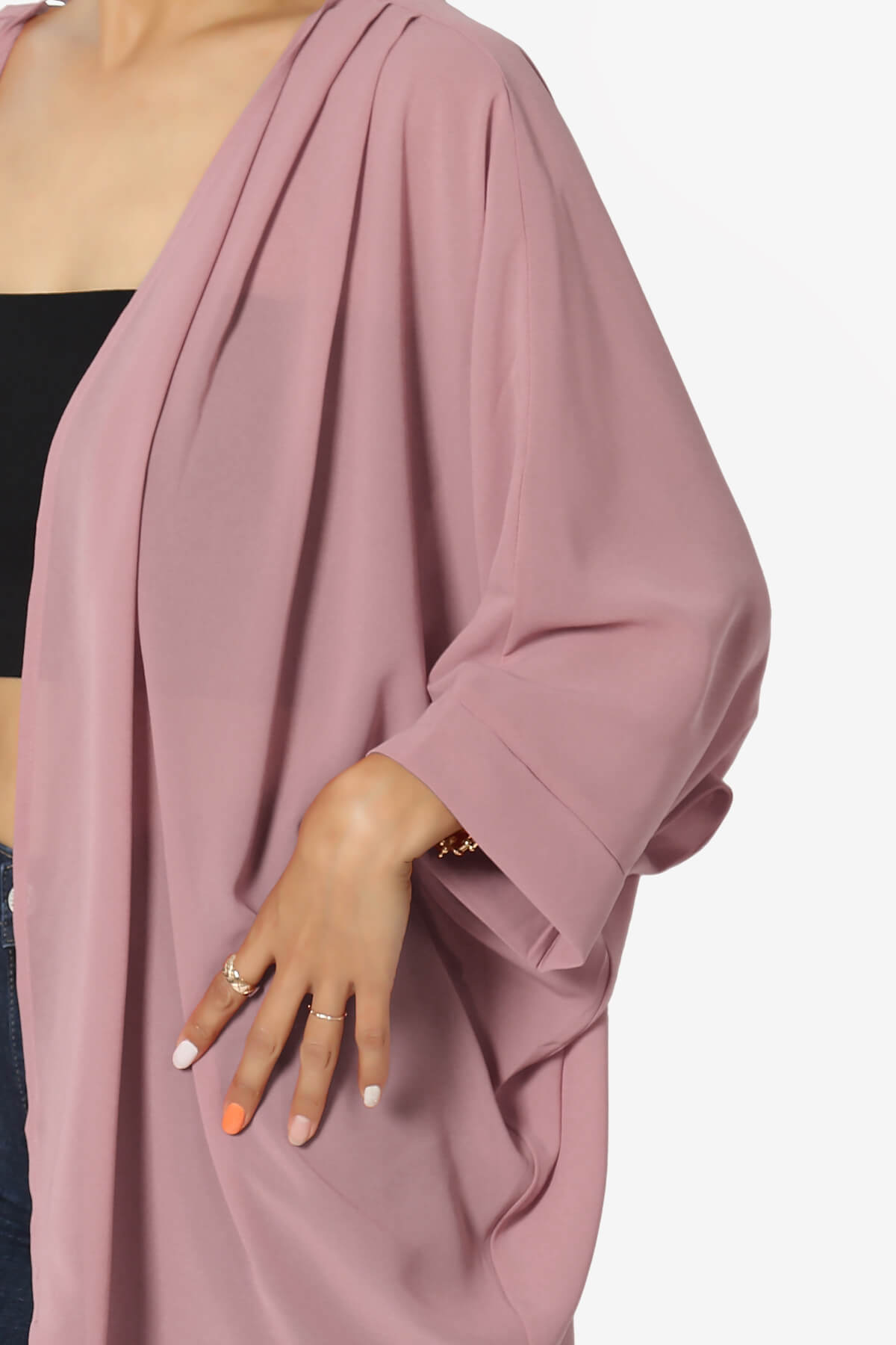 Blivia Pleated Kimono Chiffon Cardigan LIGHT ROSE_5