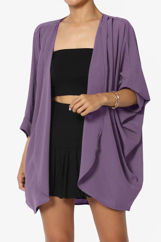 Blivia Pleated Kimono Chiffon Cardigan LILAC GREY_1