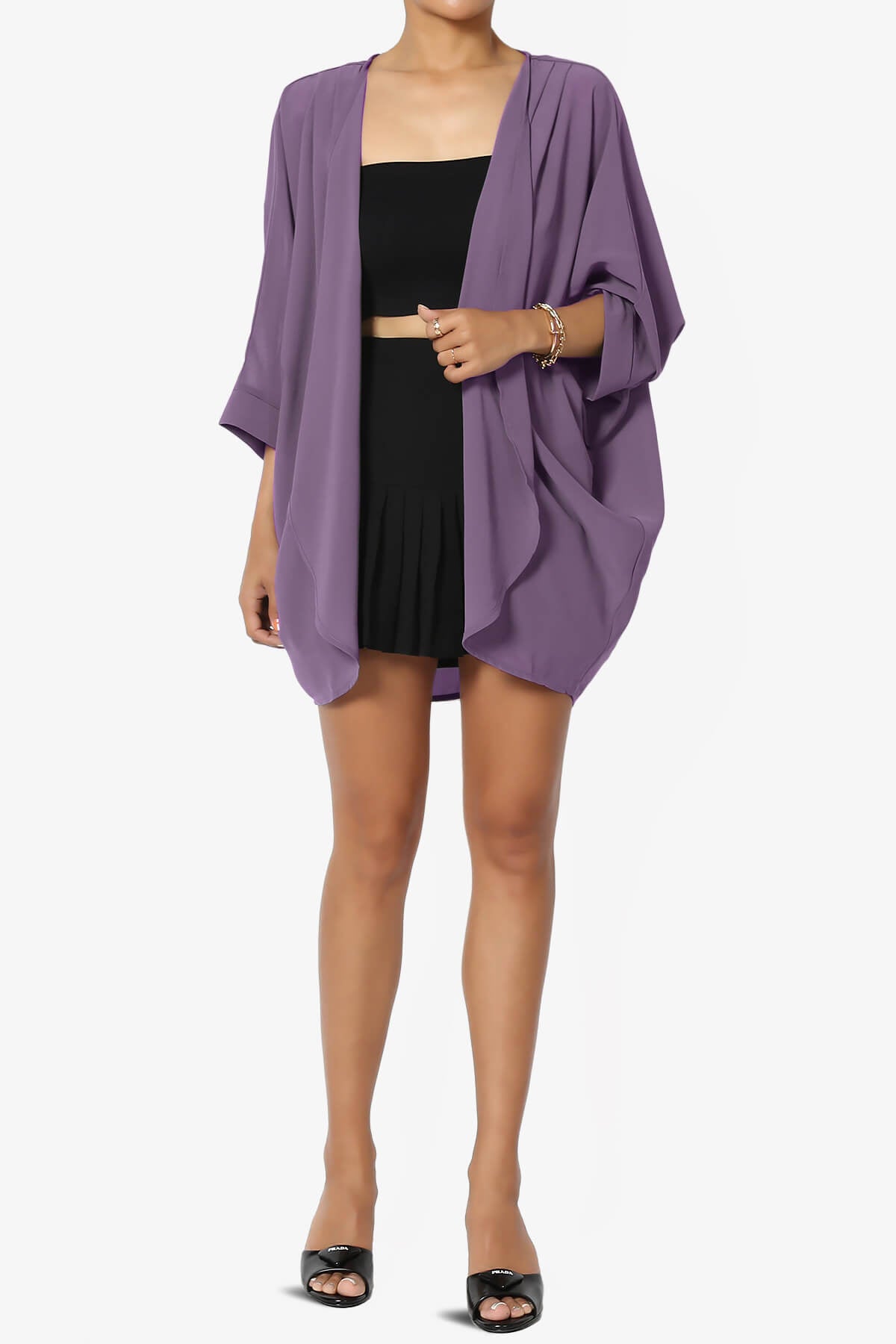Blivia Pleated Kimono Chiffon Cardigan LILAC GREY_6