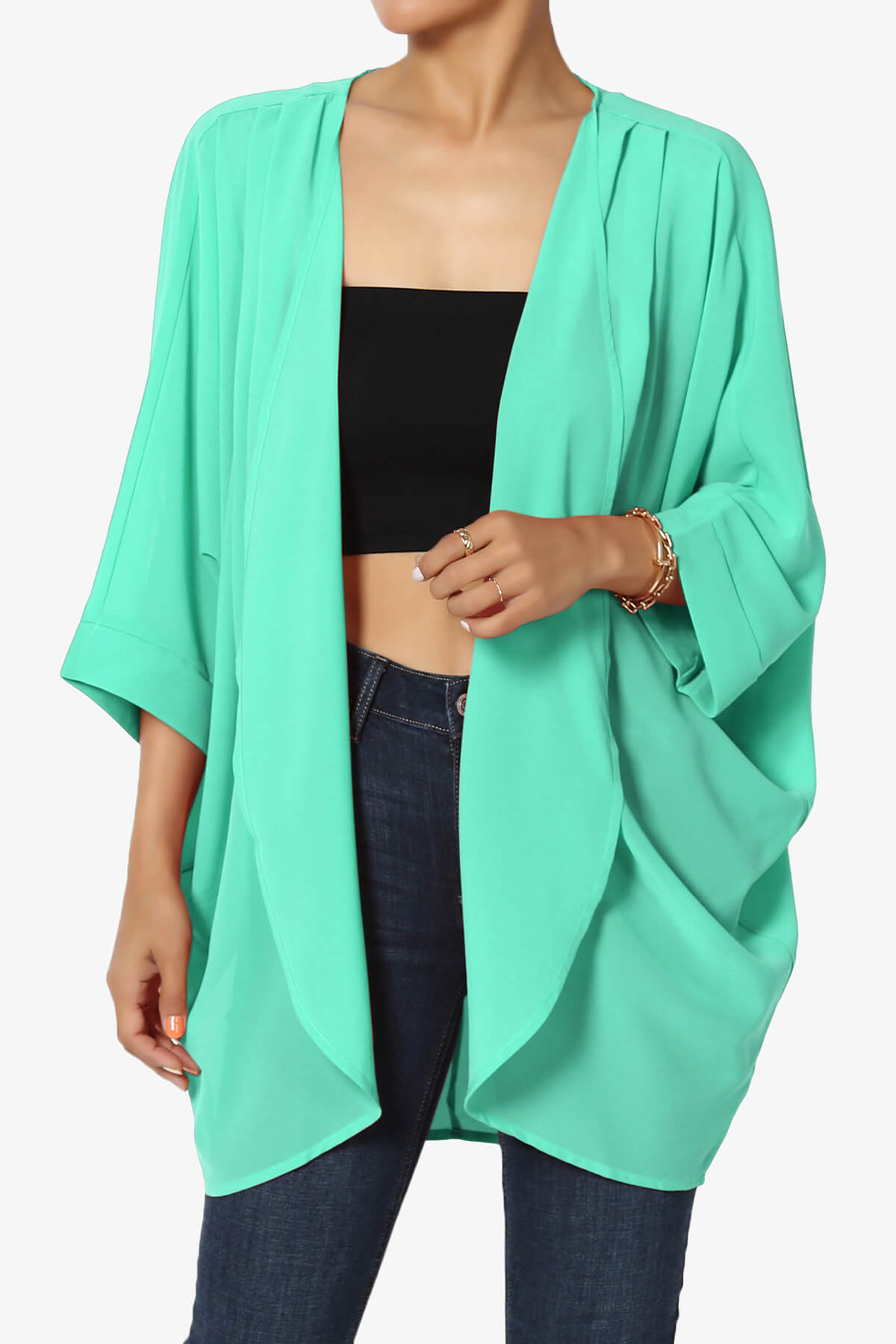 Blivia Pleated Kimono Chiffon Cardigan MINT_1