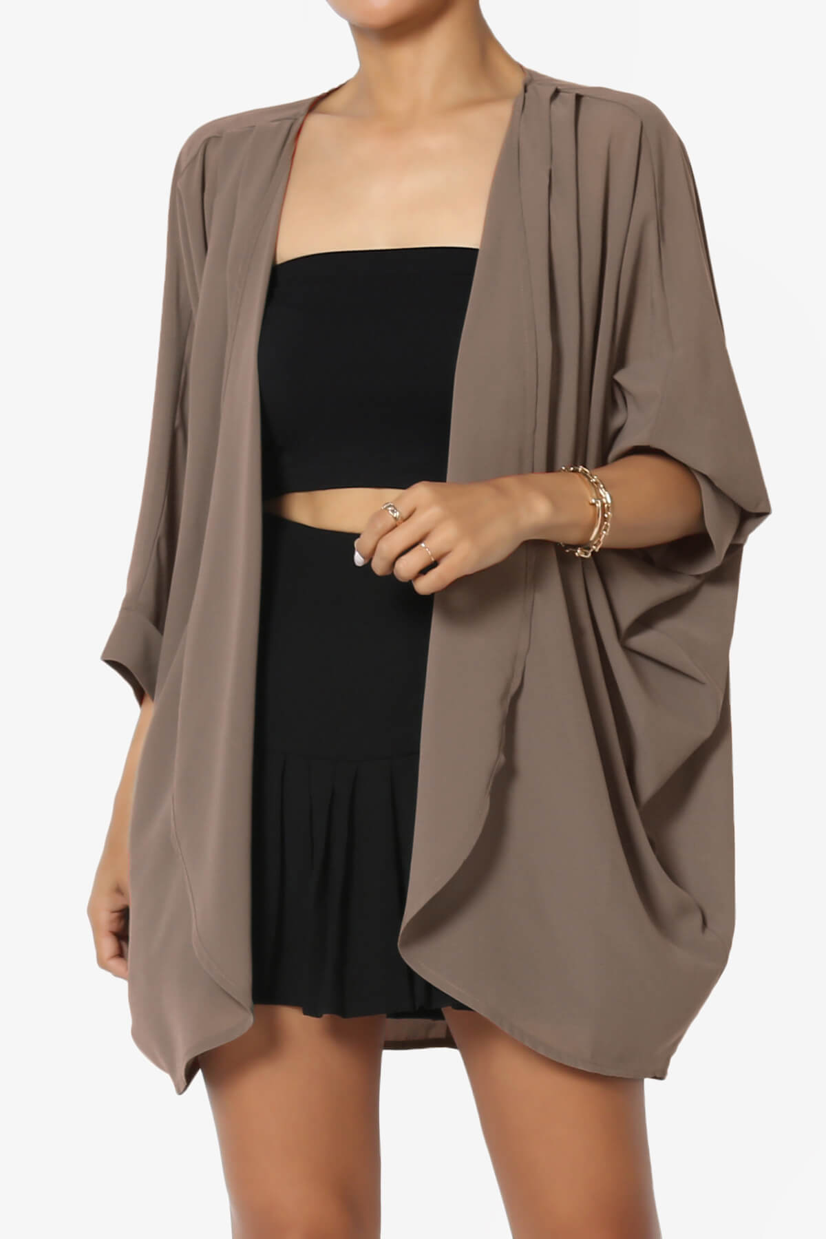 Blivia Pleated Kimono Chiffon Cardigan MOCHA_1