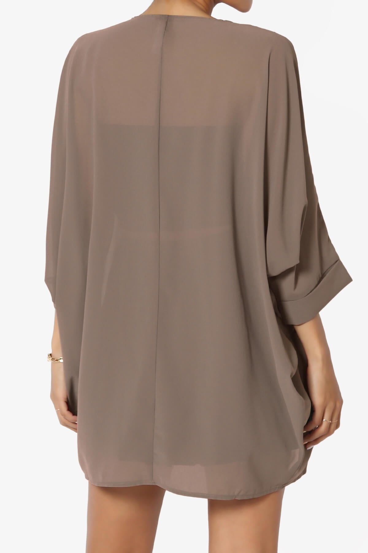 Blivia Pleated Kimono Chiffon Cardigan MOCHA_2