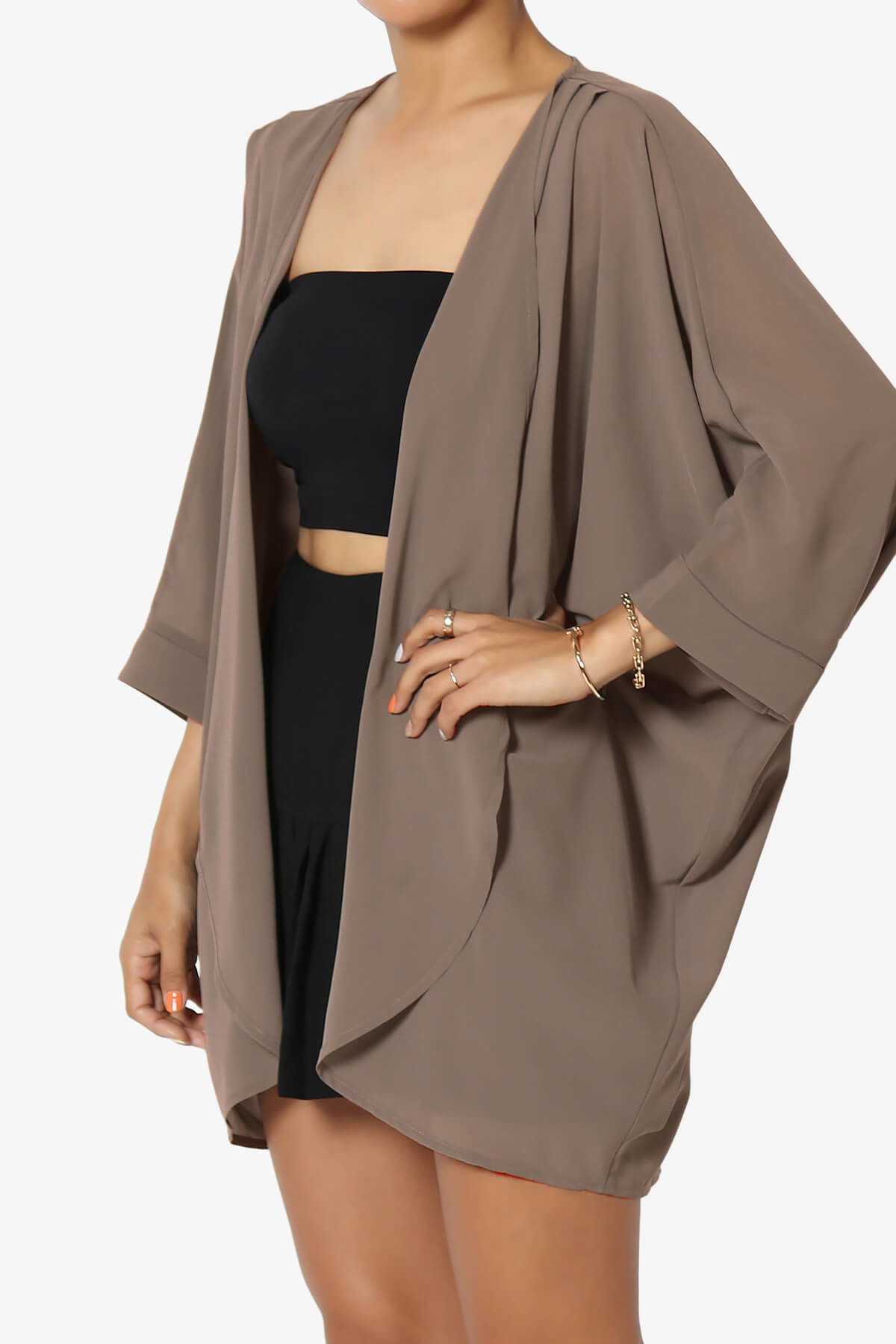 Blivia Pleated Kimono Chiffon Cardigan MOCHA_3