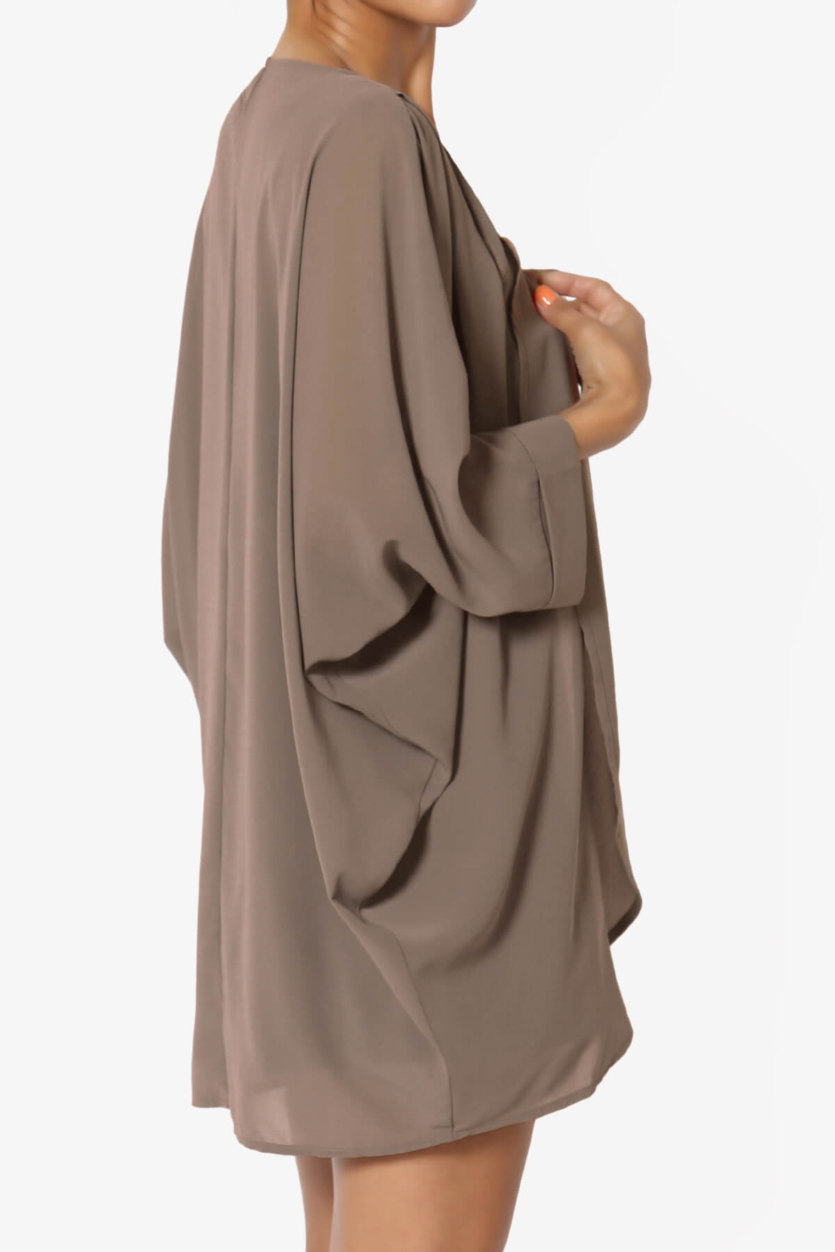 Blivia Pleated Kimono Chiffon Cardigan MOCHA_4