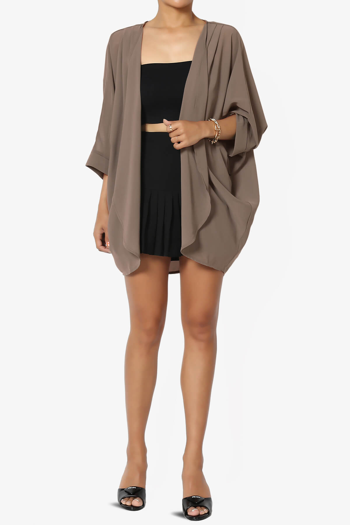 Blivia Pleated Kimono Chiffon Cardigan MOCHA_6