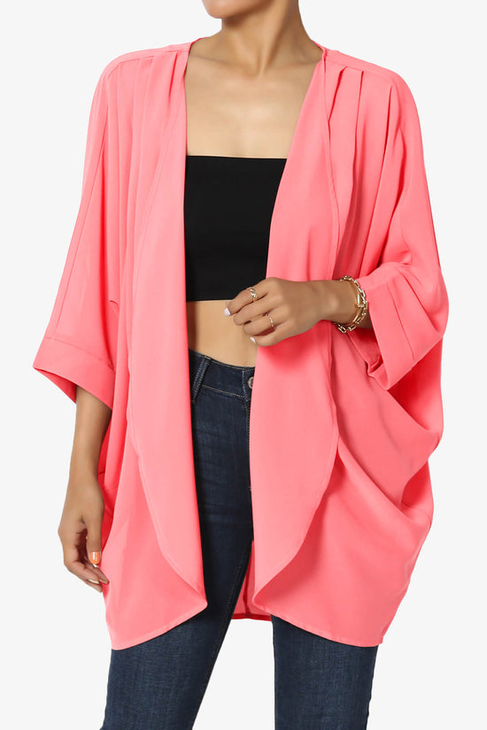 Blivia Pleated Kimono Chiffon Cardigan NEON CORAL PINK_1