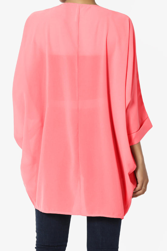 Blivia Pleated Kimono Chiffon Cardigan NEON CORAL PINK_2