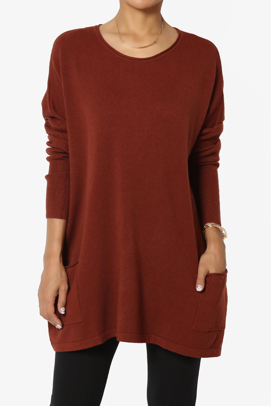 Brendi Super Soft Pocket Oversized Sweater DARK RUST_1