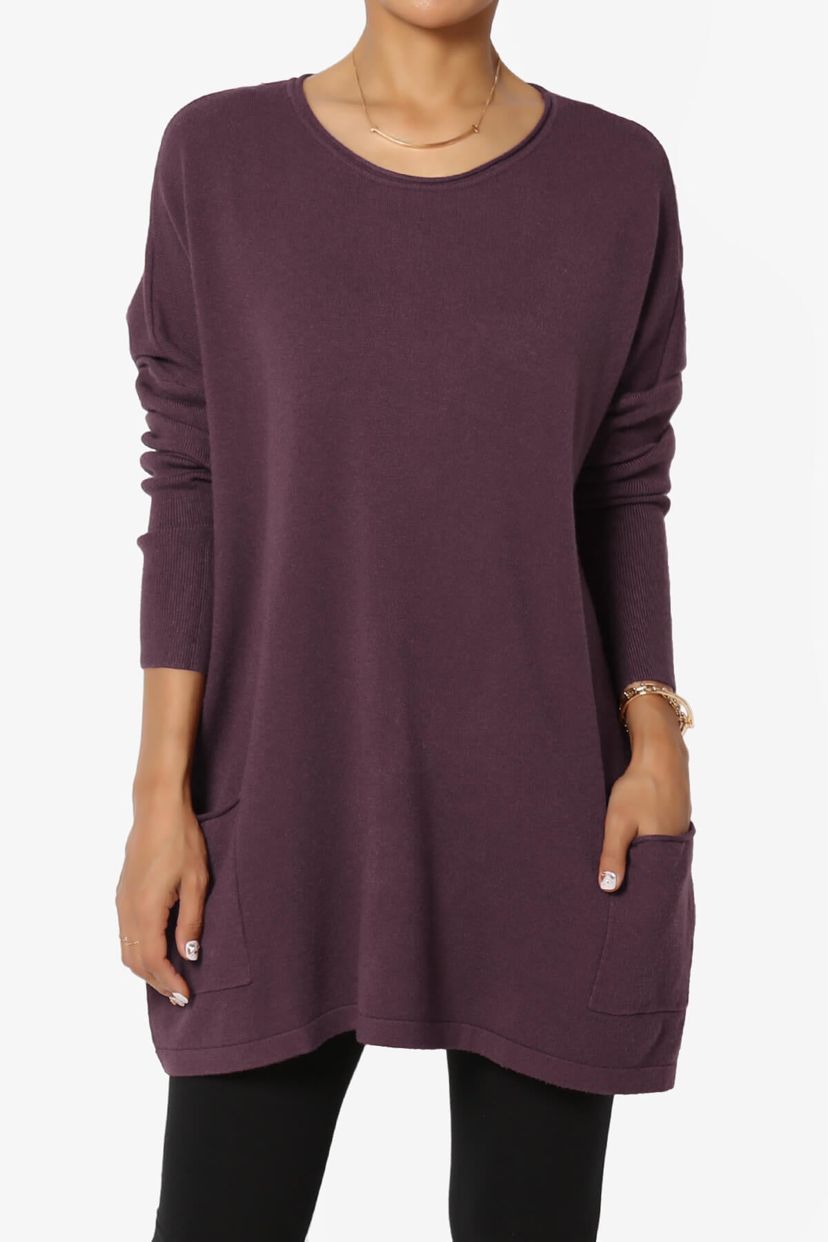 Brendi Super Soft Pocket Oversized Sweater DUSTY PLUM_1