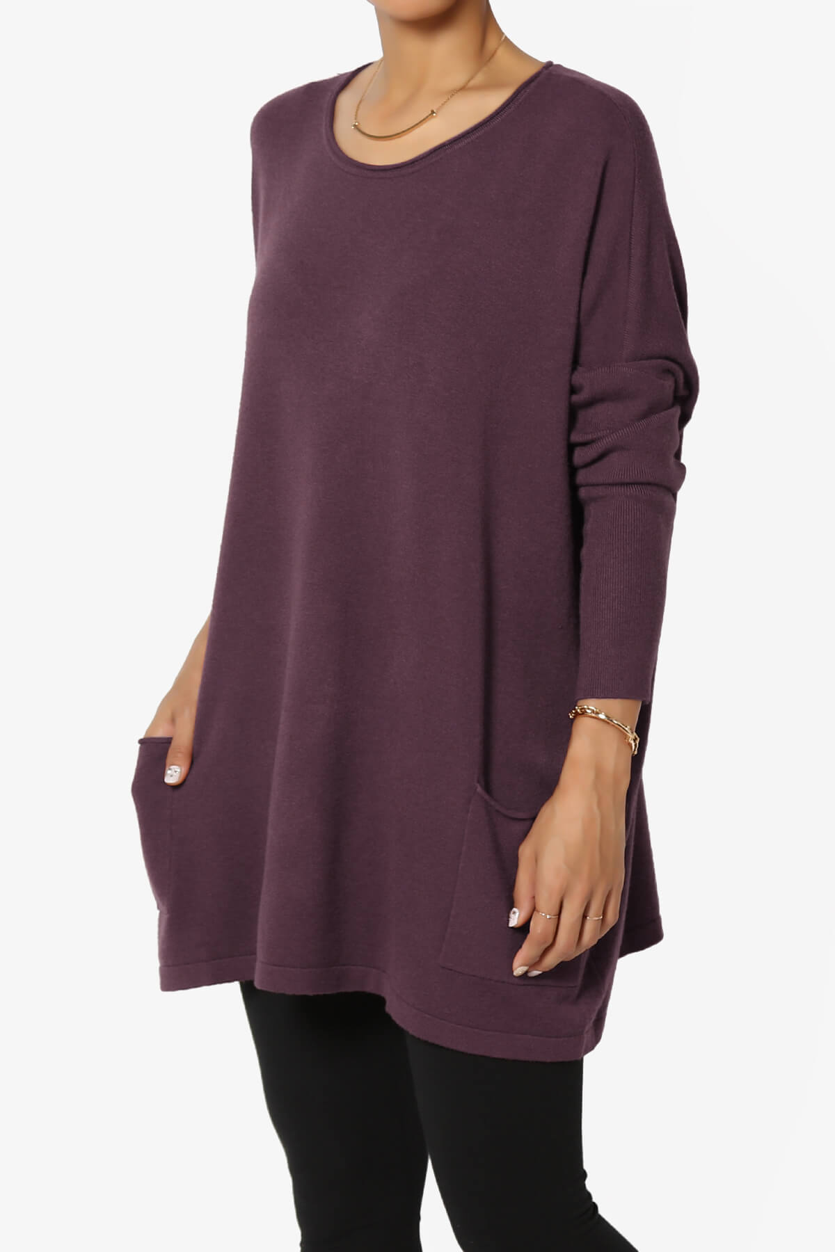 Brendi Super Soft Pocket Oversized Sweater DUSTY PLUM_3