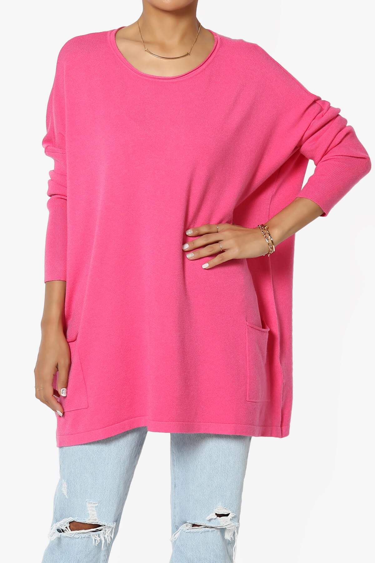 Brendi Super Soft Pocket Oversized Sweater FUCHSIA_1