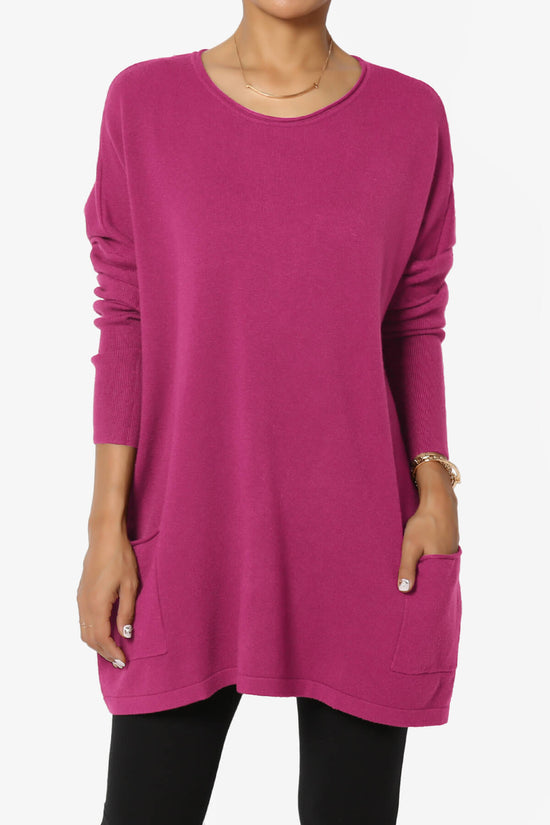 Brendi Super Soft Pocket Oversized Sweater MAGENTA_1