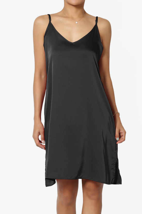 Brodiee Stretch Satin Charmeuse Slip Dress BLACK_1