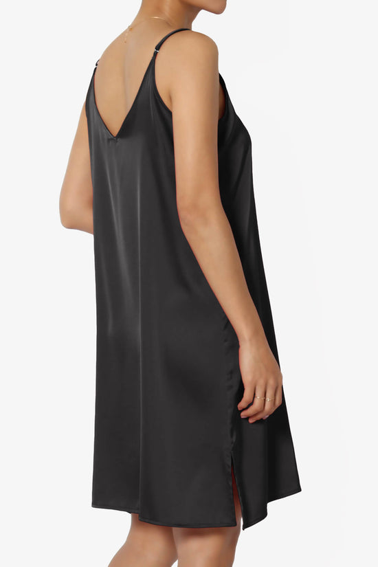 Brodiee Stretch Satin Charmeuse Slip Dress BLACK_4