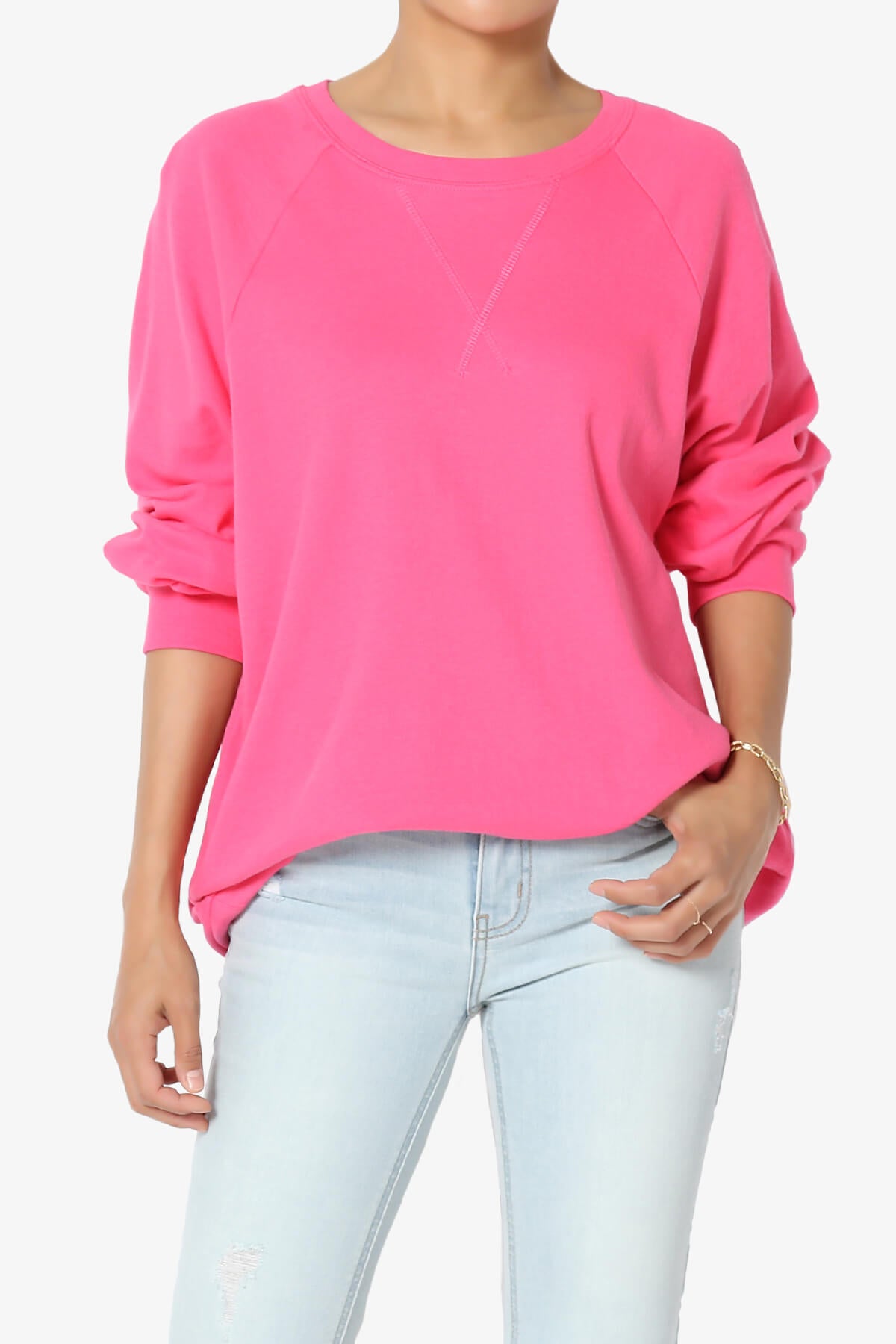Carlene Cotton Raglan Sleeve Pullover Top FUCHSIA_1