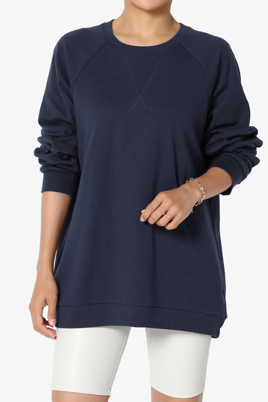 Carlene Cotton Raglan Sleeve Pullover Top NAVY_1