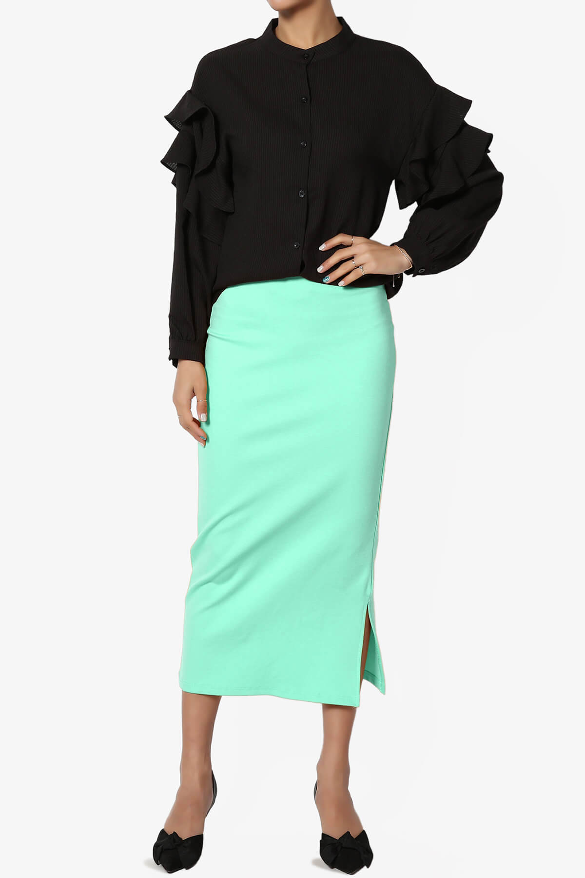 Carleta Mid Calf Pencil Skirt AQUA_6