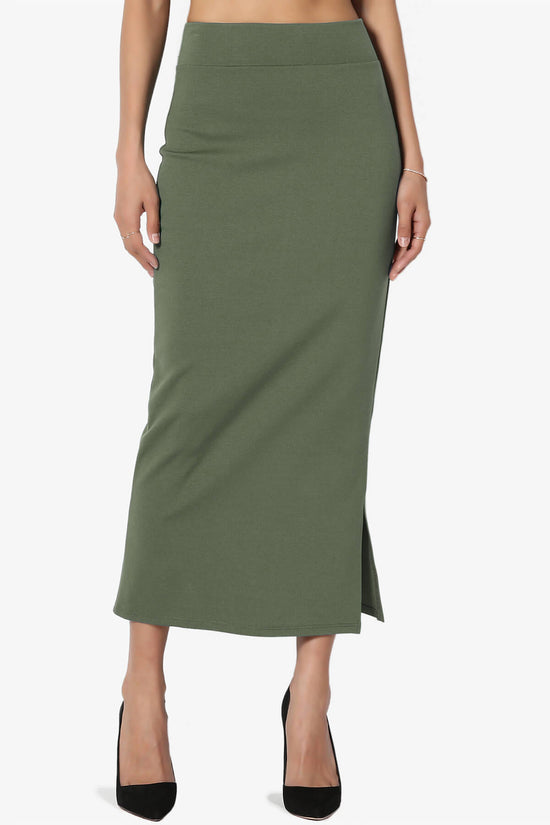 Carleta Mid Calf Pencil Skirt DUSTY OLIVE_1