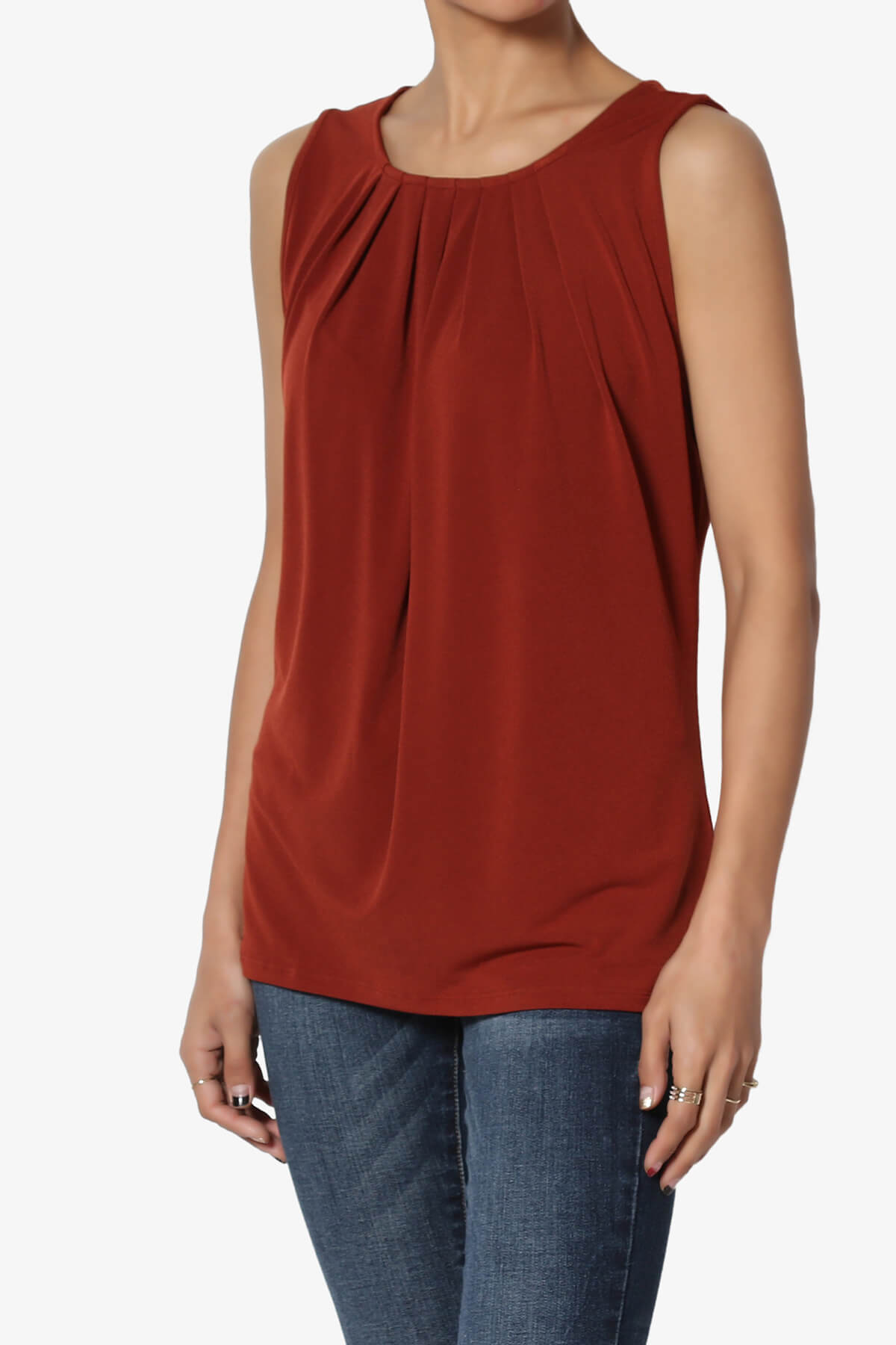 Chaffee Pleat Neck Tank Top DARK RUST_3