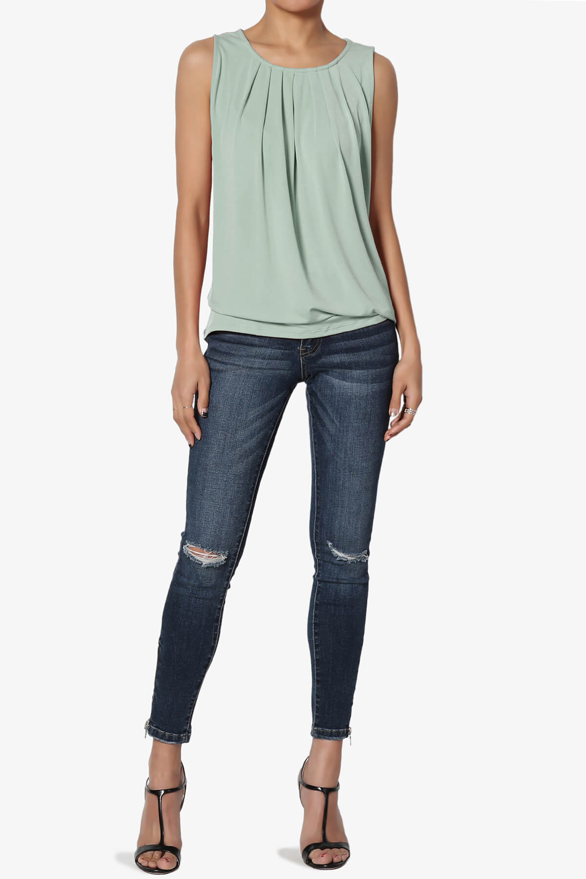 Chaffee Pleat Neck Tank Top LIGHT GREEN_6