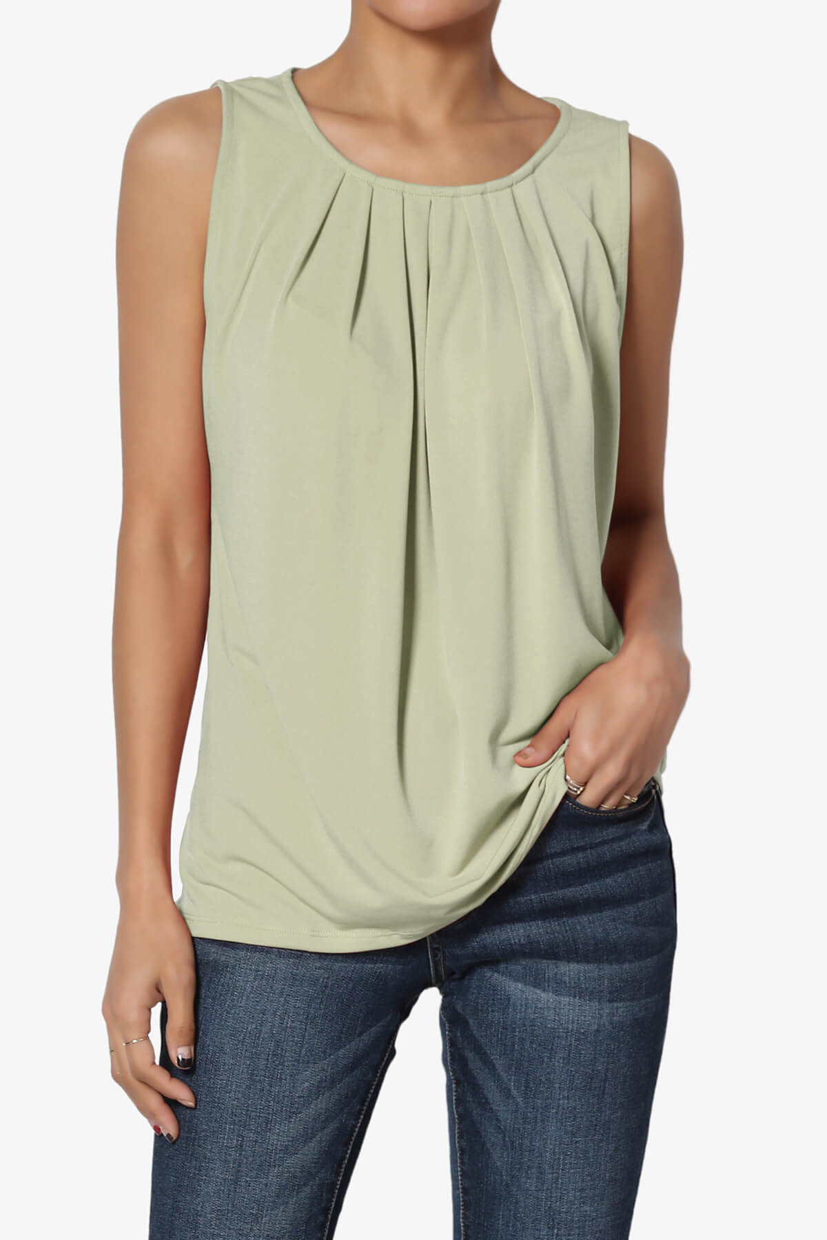 Chaffee Pleat Neck Tank Top LIGHT SAGE_1