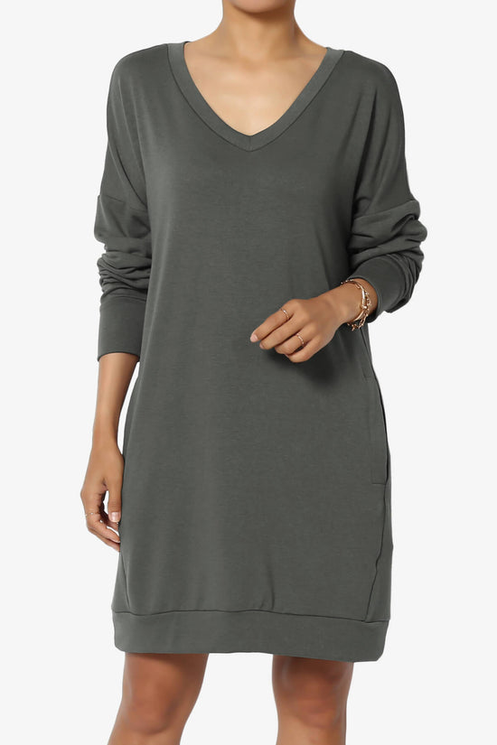 Chrissy V-Neck Pocket Soft Terry Tunic ASH GREY_1