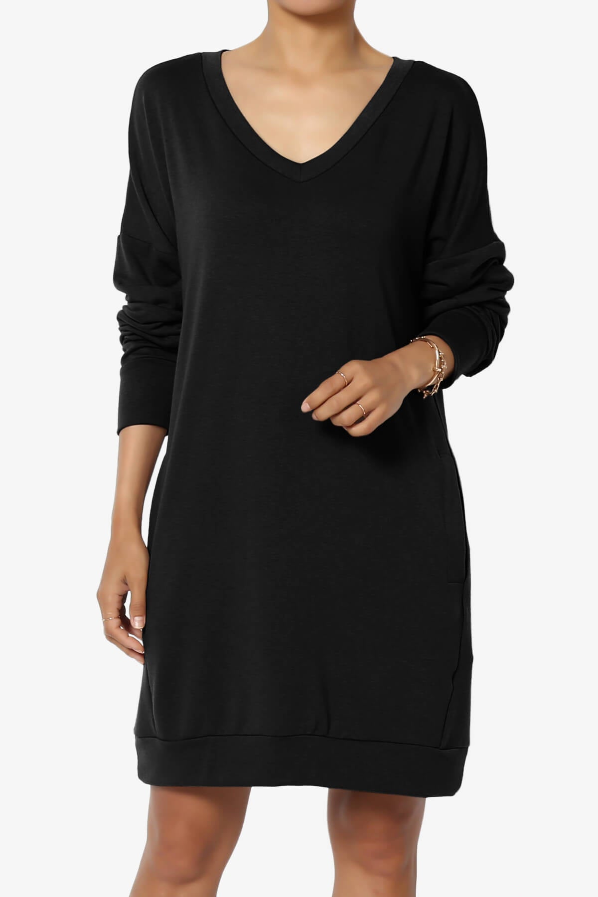 Chrissy V-Neck Pocket Soft Terry Tunic BLACK_1