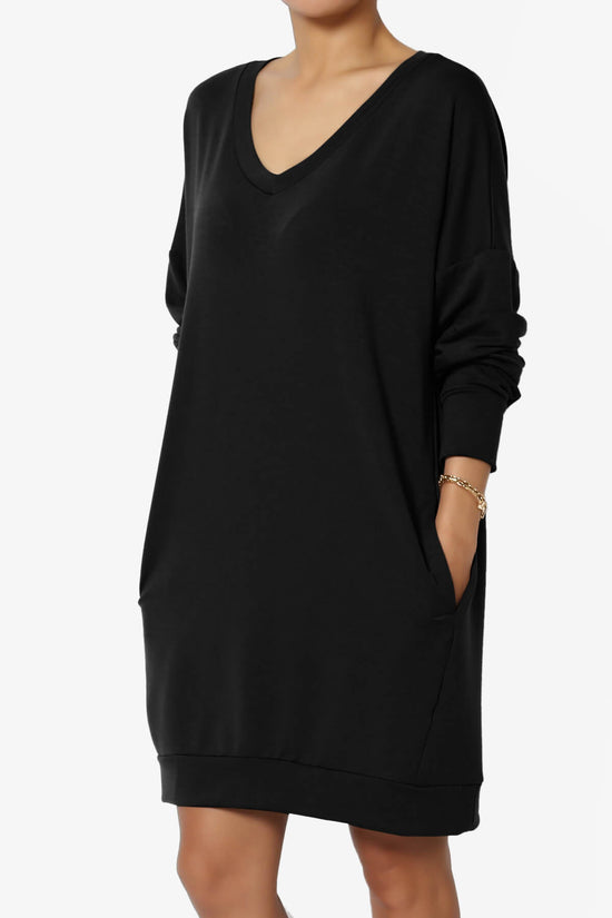 Chrissy V-Neck Pocket Soft Terry Tunic BLACK_3