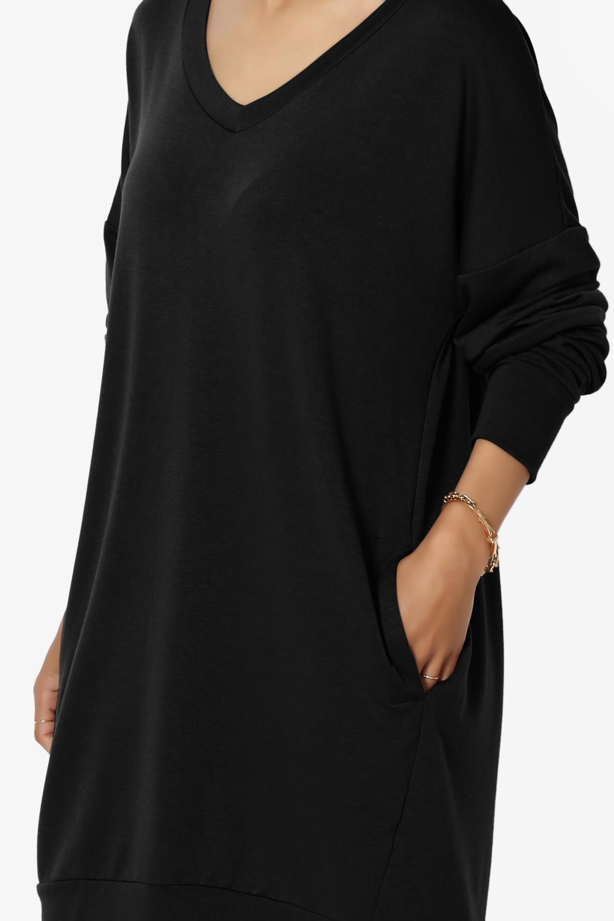 Chrissy V-Neck Pocket Soft Terry Tunic BLACK_5