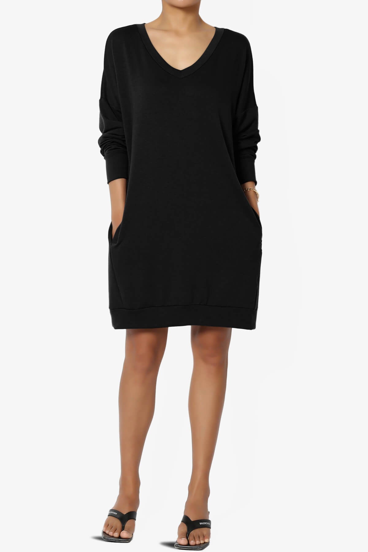 Chrissy V-Neck Pocket Soft Terry Tunic BLACK_6