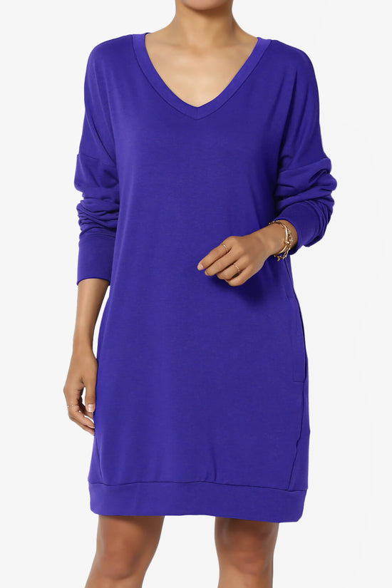 Chrissy V-Neck Pocket Soft Terry Tunic BRIGHT BLUE_1