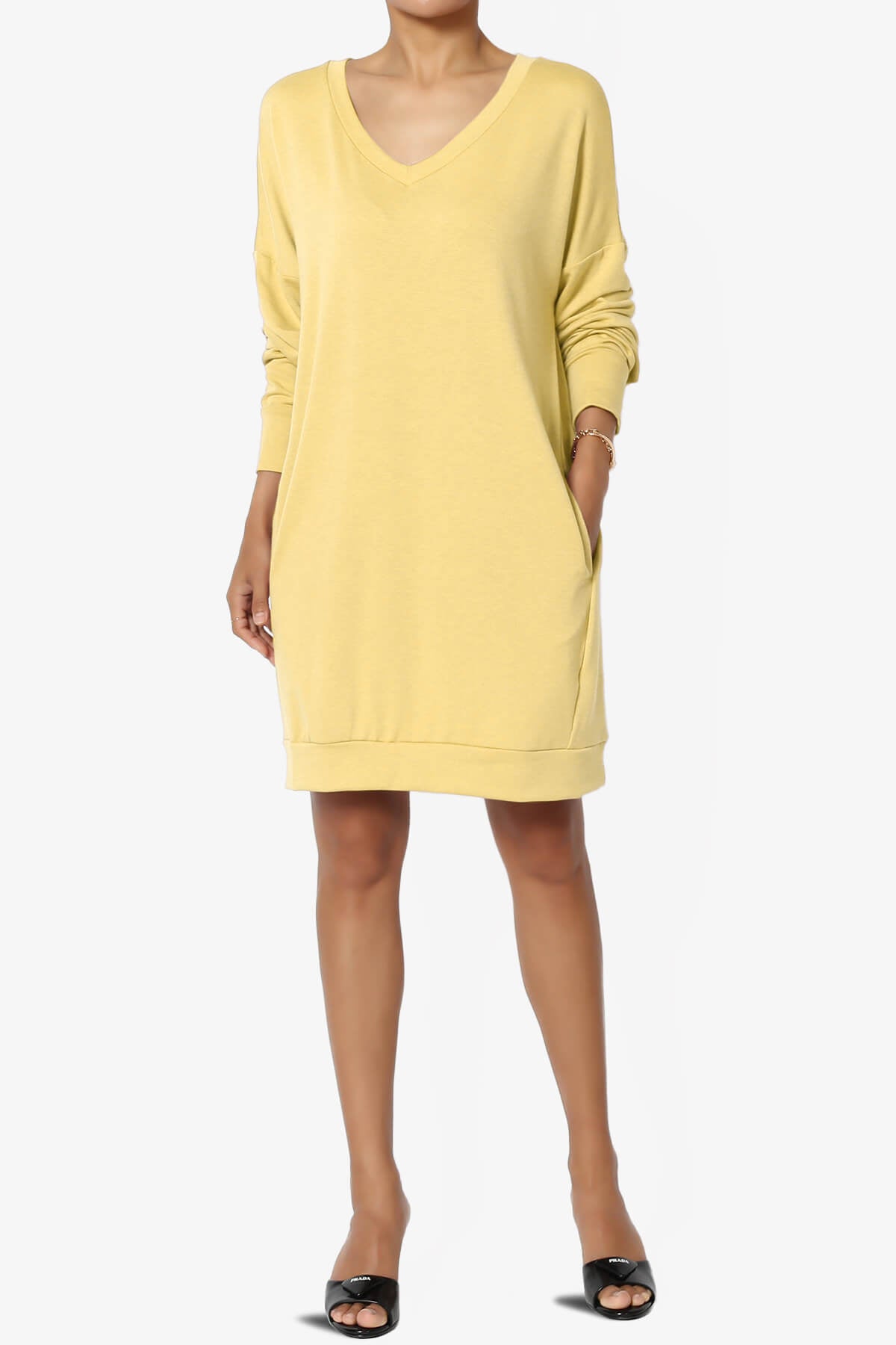 Chrissy V-Neck Pocket Soft Terry Tunic DUSTY BANANA_6