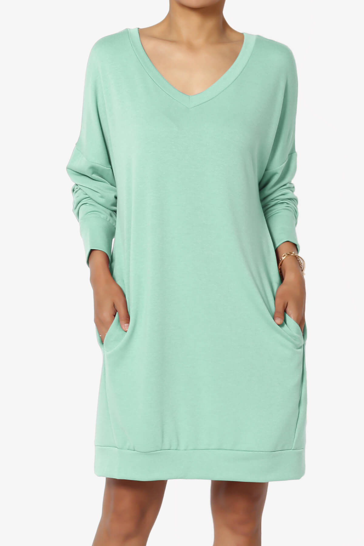 Chrissy V-Neck Pocket Soft Terry Tunic DUSTY GREEN_1