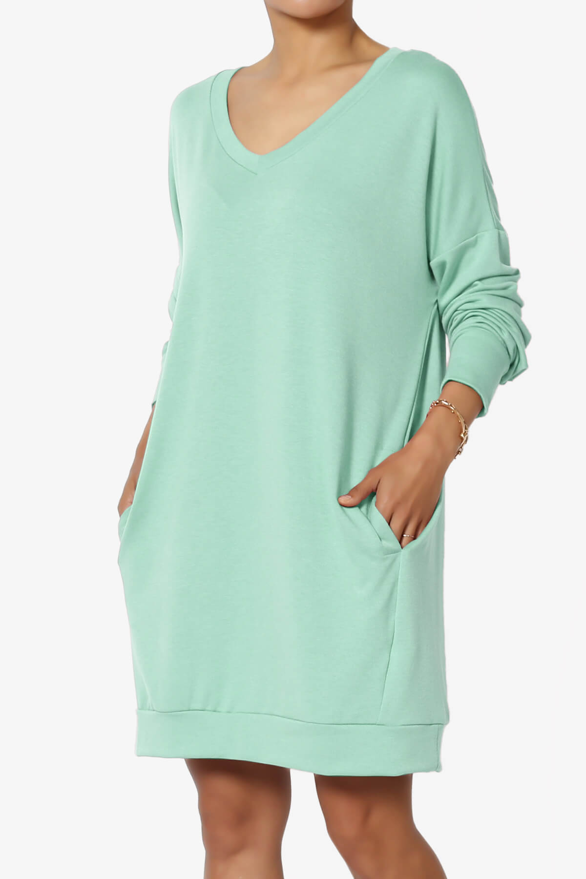 Chrissy V-Neck Pocket Soft Terry Tunic DUSTY GREEN_3