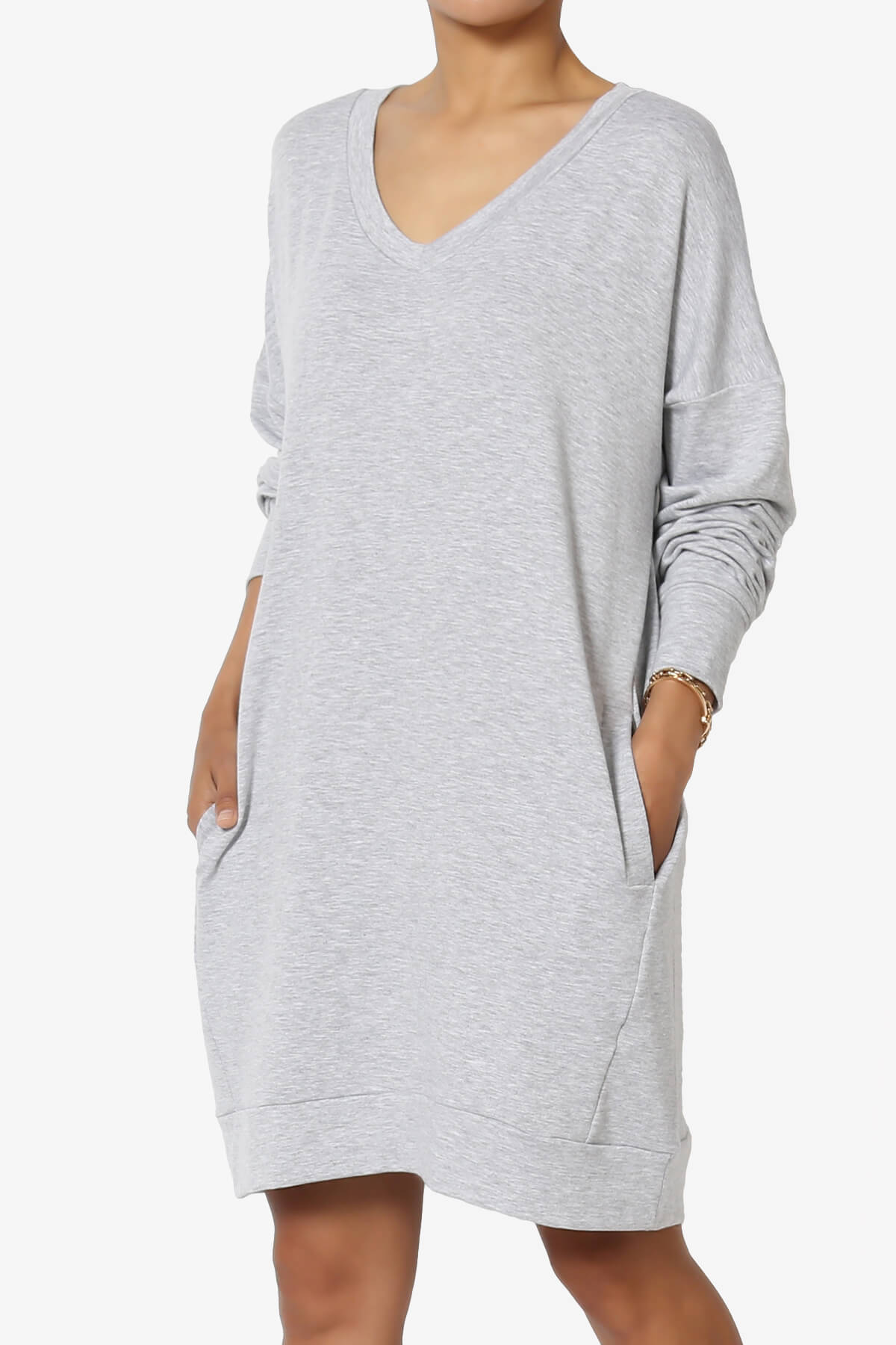 Chrissy V-Neck Pocket Soft Terry Tunic HEATHER GREY_3