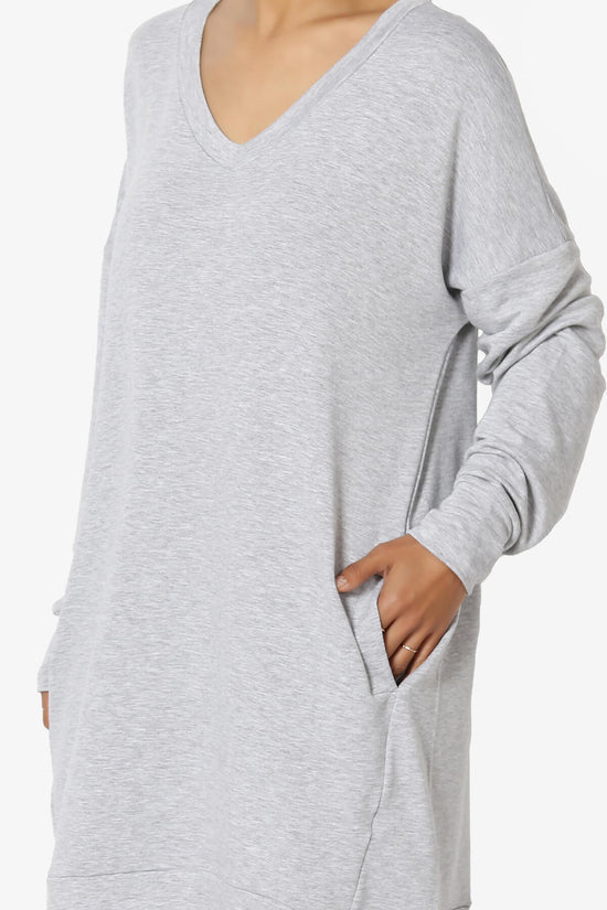 Chrissy V-Neck Pocket Soft Terry Tunic HEATHER GREY_5