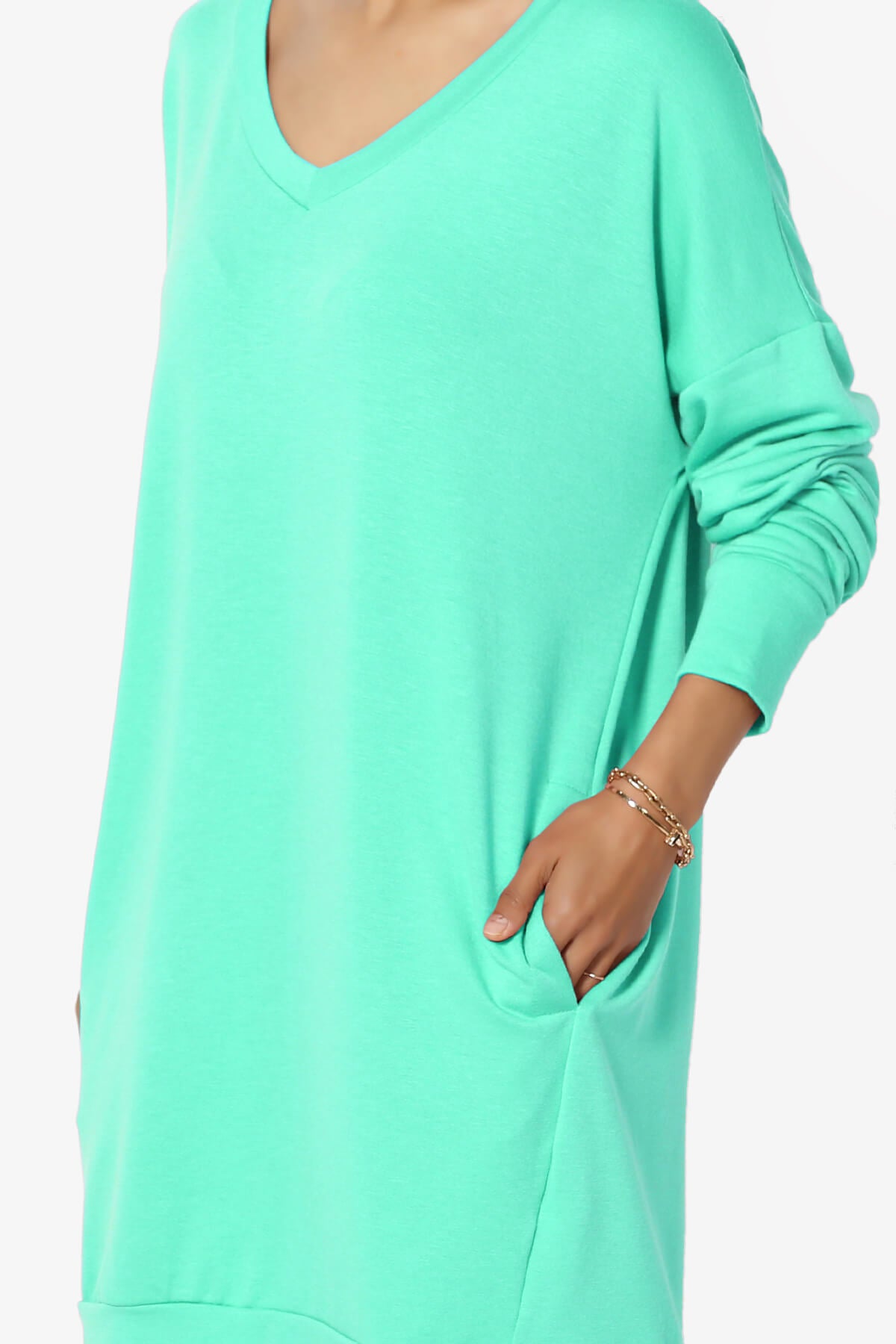 Chrissy V-Neck Pocket Soft Terry Tunic MINT_5