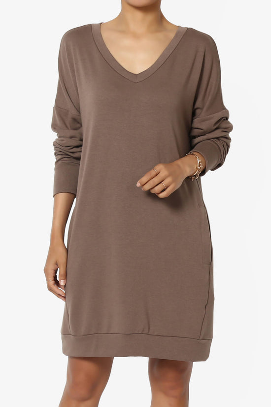 Chrissy V-Neck Pocket Soft Terry Tunic MOCHA_1