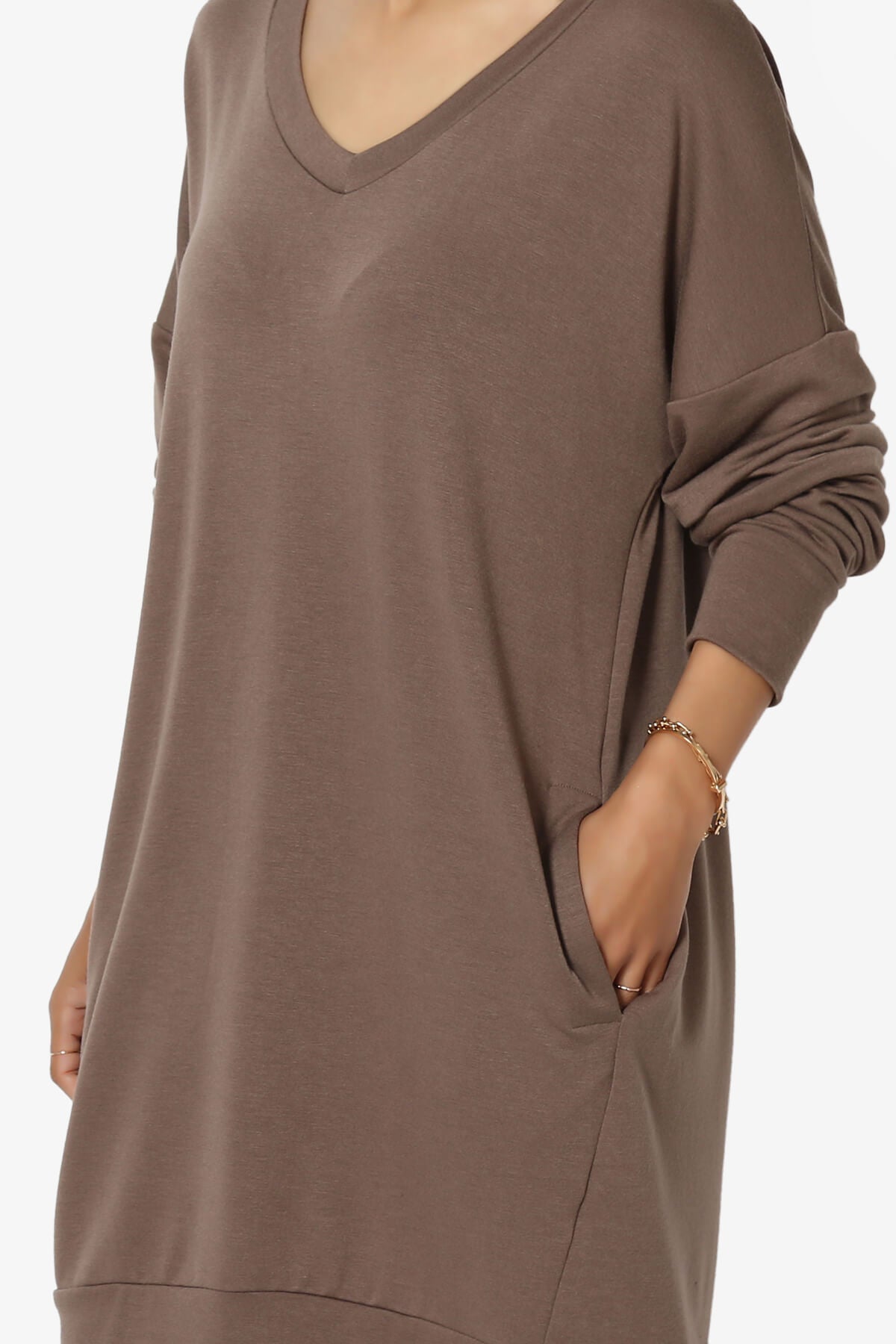 Chrissy V-Neck Pocket Soft Terry Tunic MOCHA_5