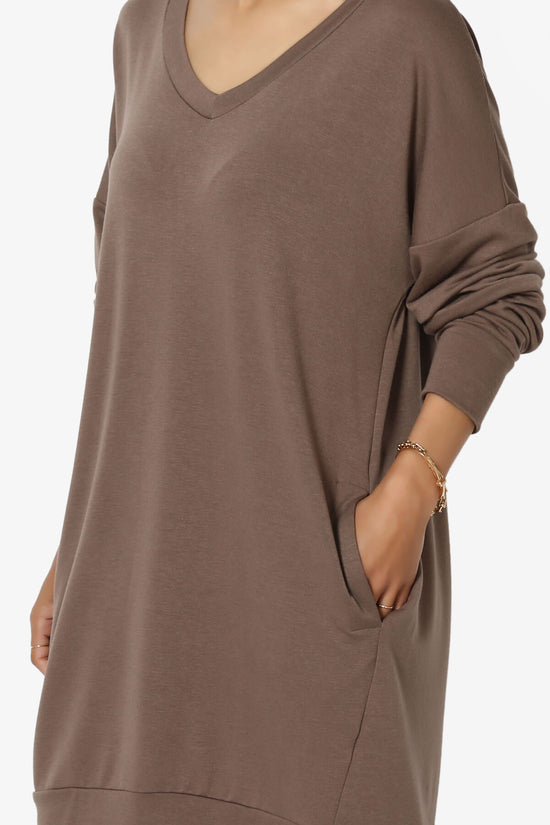 Chrissy V-Neck Pocket Soft Terry Tunic MOCHA_5