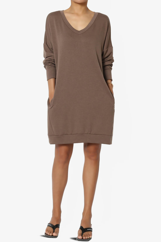 Chrissy V-Neck Pocket Soft Terry Tunic MOCHA_6