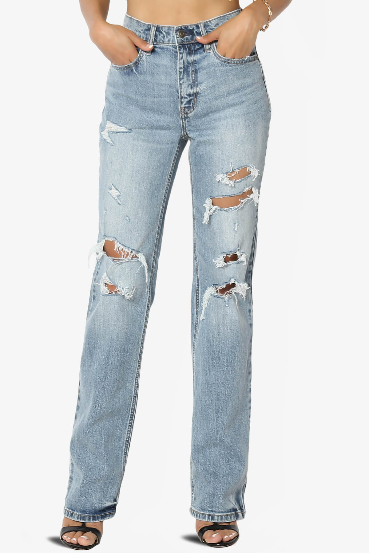 Codi High Rise Dad Jeans in Distressed Med MEDIUM_1