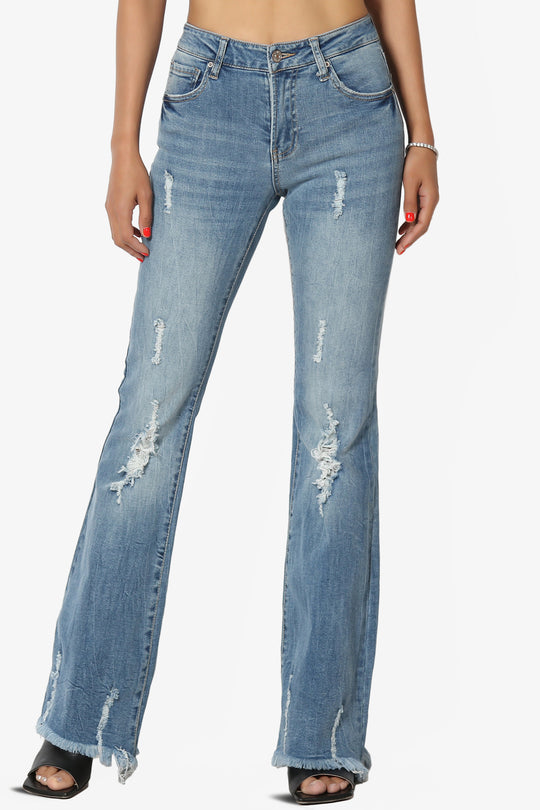 Esther Mid Rise Knee Frayed Flare Jeans