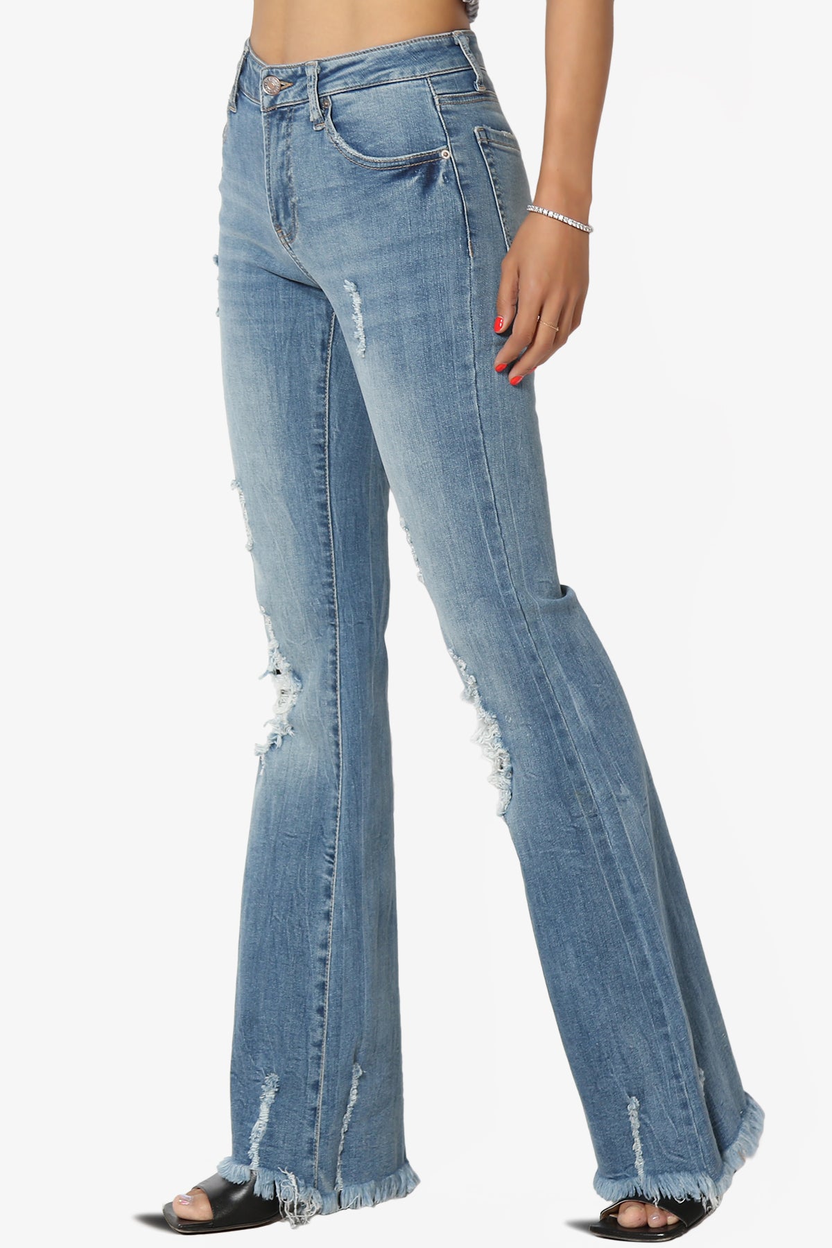 Esther Mid Rise Knee Frayed Flare Jeans