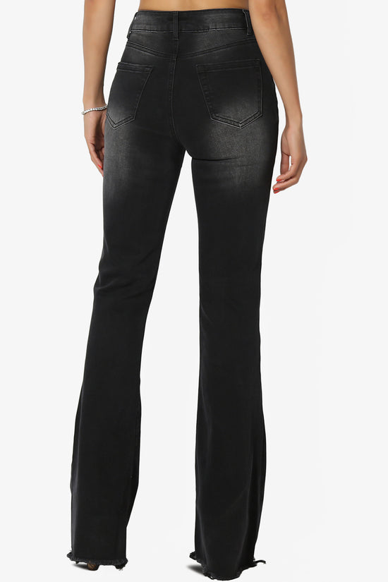 Snazzy High Rise Knee Destroy Flare Jeans BLACK
