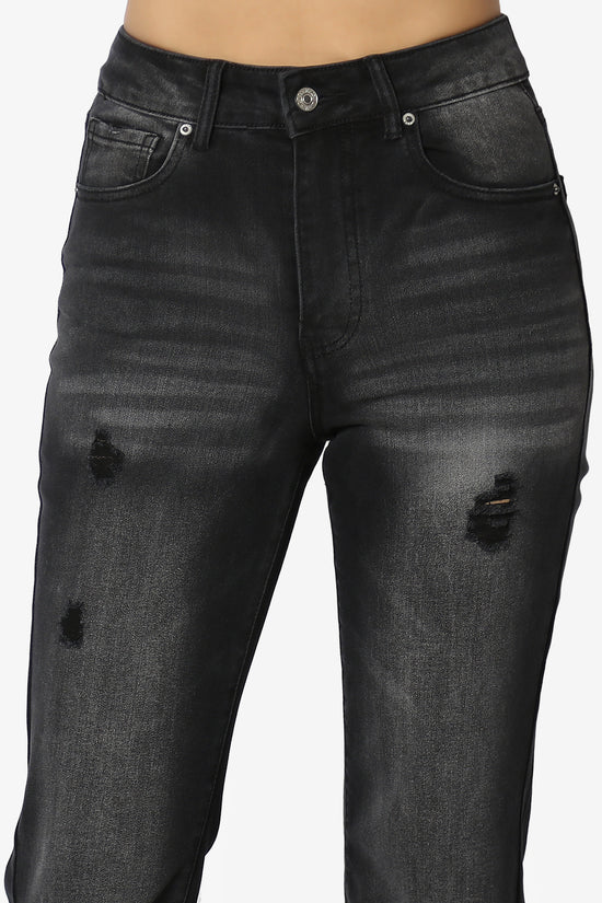 Snazzy High Rise Knee Destroy Flare Jeans BLACK